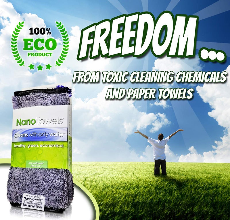 Life Miracle Nano Towels Minis - Amazing Eco Fabric That Cleans Virtually Any Surface with Only Water. Travel Size. No More Paper Towels Or Toxic Chemicals. 4-Pack (8x8, Grey) - Image 3